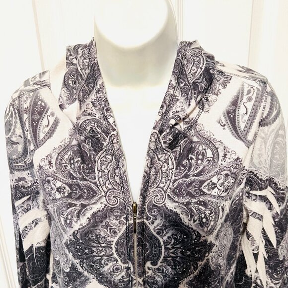 One World-Live and let Live-Silver Studded Y2K Zip Up Hoodie Sweater-PL-Pockets - Picture 3 of 16